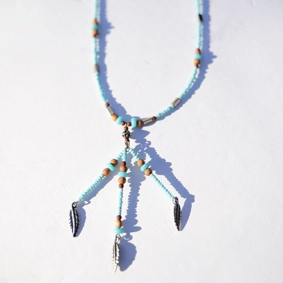 Vintage 70's Navajo Beaded Feather Necklace - Picture 4 of 8